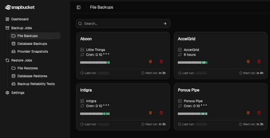SnapBucket dashboard