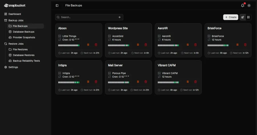 SnapBucket dashboard